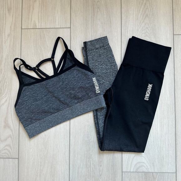 Gymshark Adapt black gray marl ombre sports bra leggings set XS Small - Picture 1 of 3